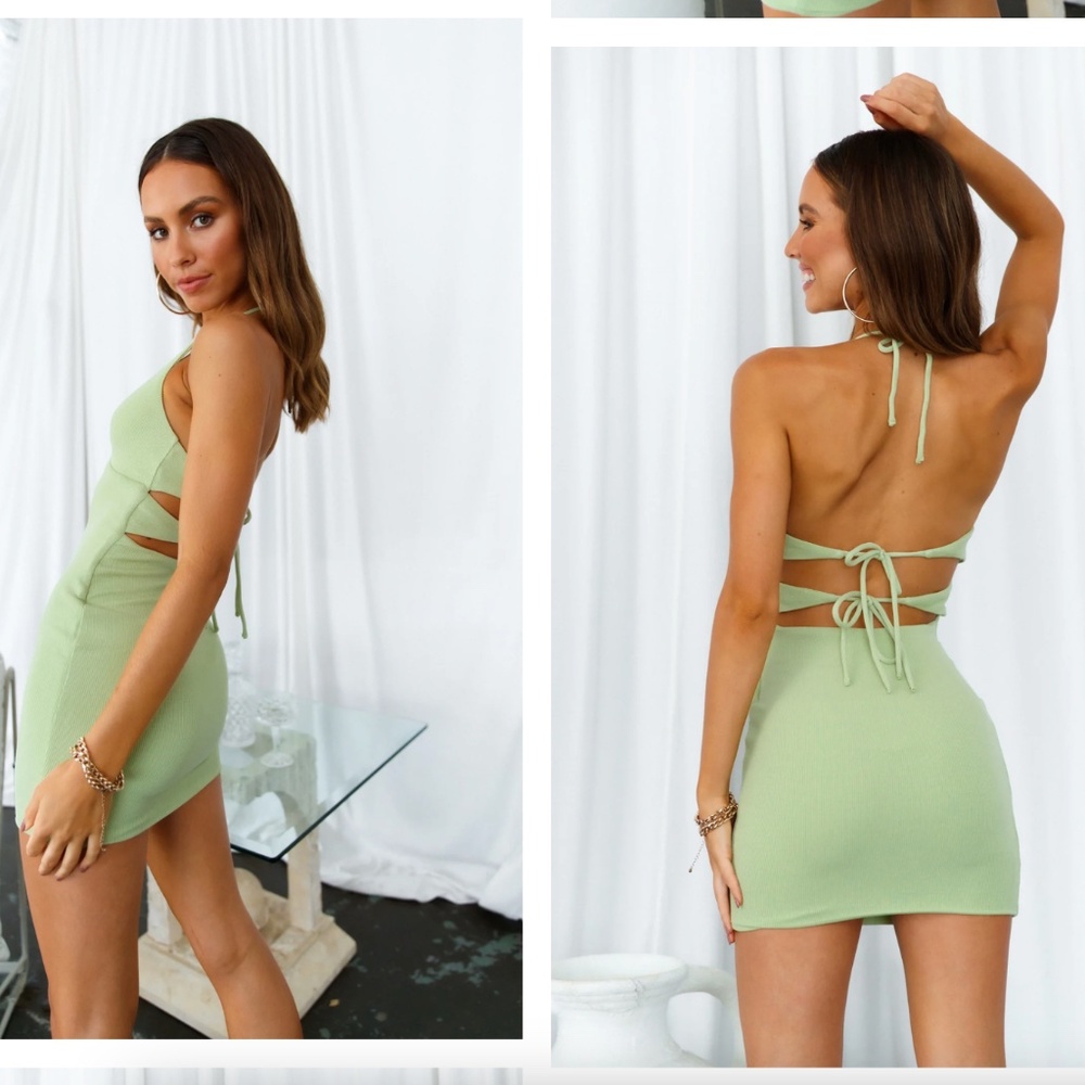 NWOT HELLO MOLLY NO NEED TO TALK DRESS GREEN RIBBED LIME